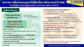 ประกาศรายละเอียดการกู้ยืมเงินกองทุนเงินให้กู้ยืมเพื่อการศึกษา ประจำปี 2568 - นักศึกษาส่วนกลาง